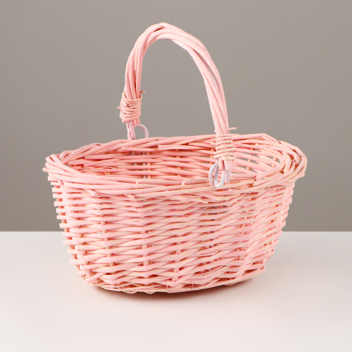 Корзина плетёная для хранения, 18×15×9 см, ручка h=9 см, ива, розовая - Фото 1
