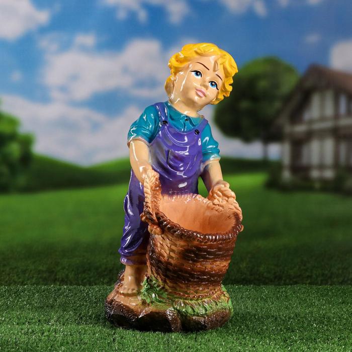 Садовая фигура "Мальчик с корзинкой", разноцветная, гипс, 37 см, микс - Фото 1