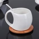 Набор чайный керамический на деревянной подставке «Эстет», 6 предметов: 2 чашки 200 мл, 2 подставки 9,5 см, 2 ложки, цвет белый - фото 4263470
