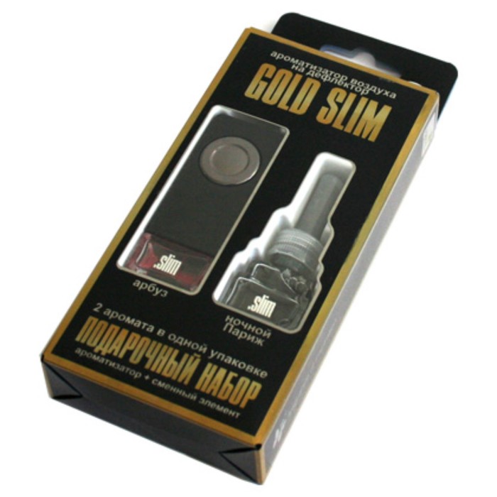 Ароматизатор на дефлектор Slim Gold арбуз + сменный блок ночной Париж, 8 мл