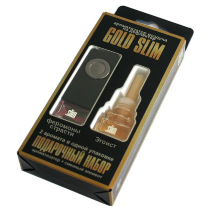 Ароматизатор на дефлектор Slim Gold феромоны страсти + сменный блок эгоист, 8 мл