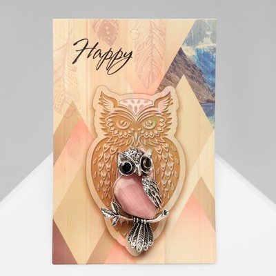 Брошь «Сова», сиреневая в чернёном серебре