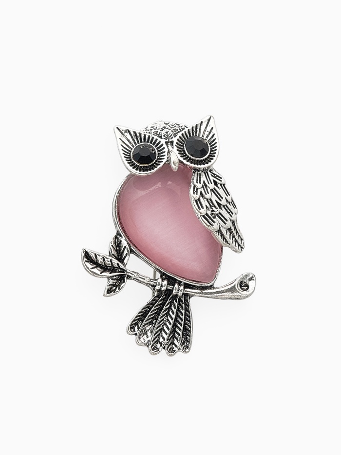 Брошь «Сова», сиреневая в чернёном серебре - Фото 1