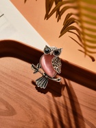 Брошь «Сова», сиреневая в чернёном серебре - Фото 3