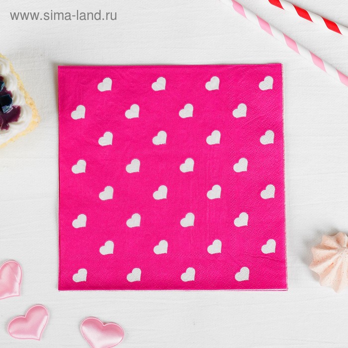 Салфетки бумажные «Сердечки», набор 20 шт., 33х33 см, цвет розовый - Фото 1