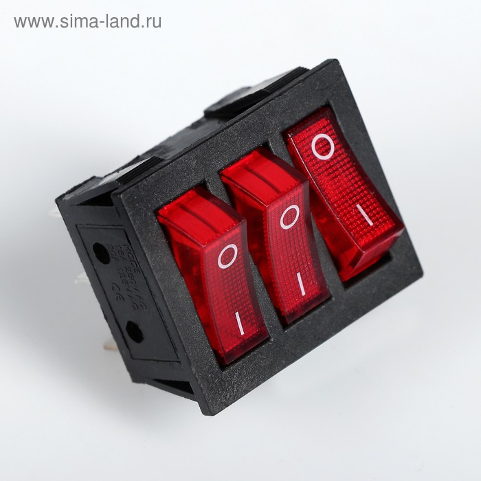 Выключатель 3 клавишный, с подсветкой, красный, пластик - Фото 1