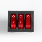 Выключатель 3 клавишный, с подсветкой, красный, пластик - Фото 3