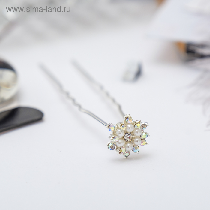 Шпилька для волос "Полярный цветок" 1х6 см, серебро - Фото 1