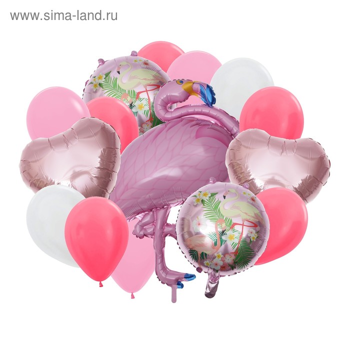 Букет из шаров «Фламинго», фольга, латекс, набор 16 шт., цвет розовый - Фото 1
