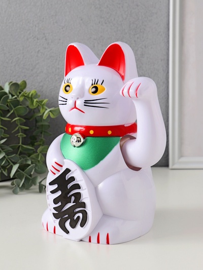 Маятник настольный антистресс «Манэки-нэко белый», пластик, от батареек 2×АА, 21×14×11.3 см