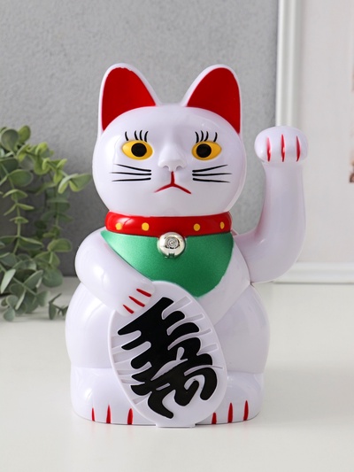 Маятник настольный антистресс «Манэки-нэко белый», пластик, от батареек 2×АА, 21×14×11.3 см