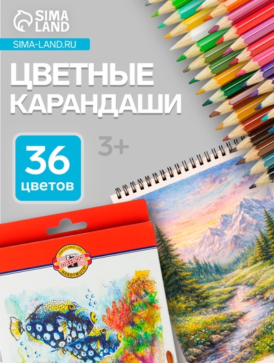 Карандаши цветные акварельные Koh-I-Noor Fish=3719/36, 36 цветов, картонная коробка, европодвес