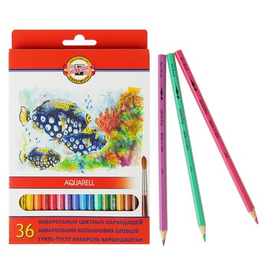 Карандаши цветные акварельные Koh-I-Noor Fish=3719/36, 36 цветов, картонная коробка, европодвес