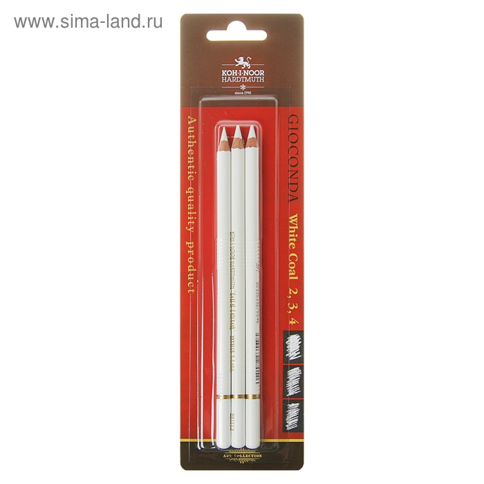 Уголь белый в карандаше Koh-I-Noor GIOCONDA 8812, набор разных твёрдостей № 2, 3, 4 - Фото 1