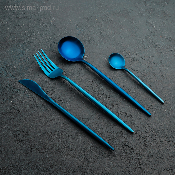 Набор столовых приборов из нержавеющей стали Magistro «Фолк», 4 предмета, цвет синий - Фото 1