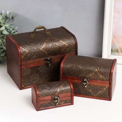 Набор шкатулок для украшений «Сундуки. Золотой орнамент», 3 шт., дерево