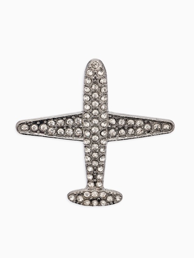 Брошь «Самолёт туристический», белая в серебре