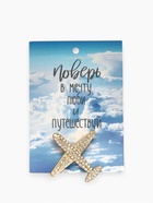 Брошь «Самолёт туристический», белая в золоте - Фото 5