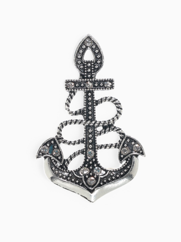 Брошь «Якорь» ретро, белая в чернёном серебре - Фото 1