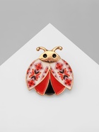 Брошь «Божья коровка» орнамент, цвет красный в золоте - фото 64524123