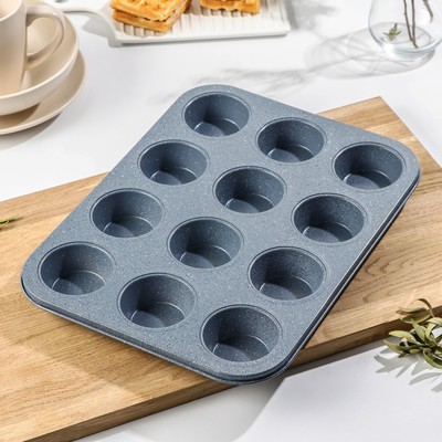 Форма для выпечки Доляна «Мрамор», 35×27 см, 12 ячеек, антипригарное покрытие, серая