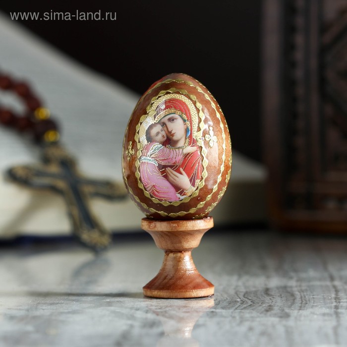 Яйцо сувенирное "Богоматерь Владимирская", на подставке - Фото 1