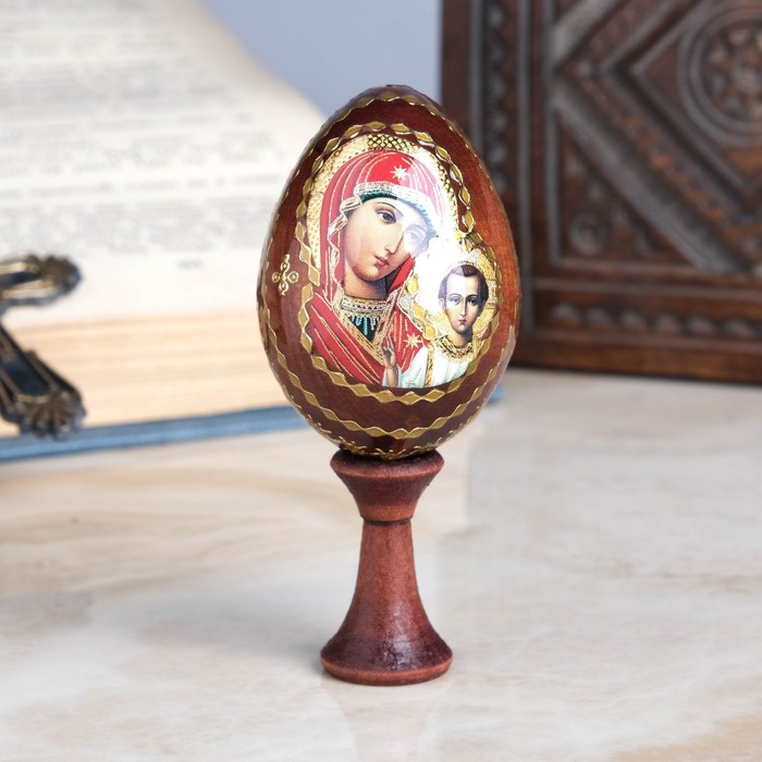 Яйцо сувенирное "Богоматерь Казанская", на подставке - Фото 1