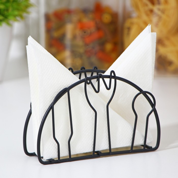 Салфетница Доляна «Столовые приборы»,13×3.5×8 см, чёрная - Фото 1