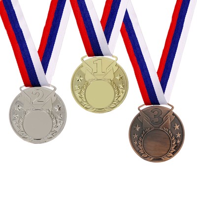 Медаль призовая под нанесение 064, d= 5 см. Цвет серебро. С лентой