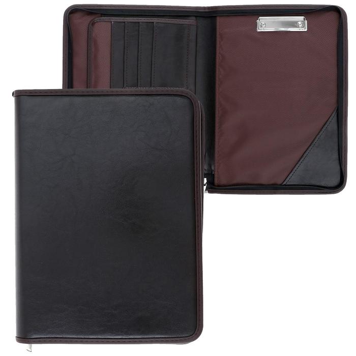 Папка деловая Calligrata «Люкс», искусственная кожа, 360×260×30 мм, металлический прижим, коричневая - Фото 1