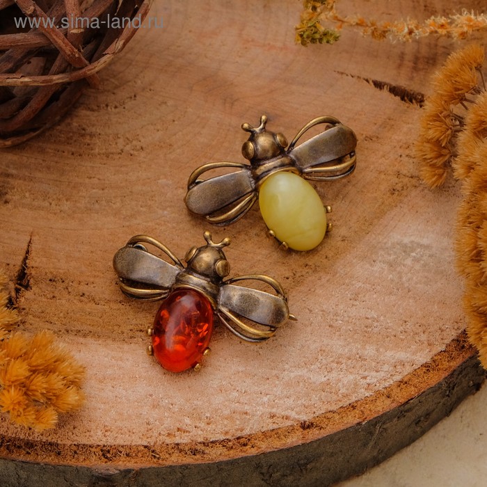 Брошь "Янтарь" жук в бронзе, цвет МИКС - Фото 1