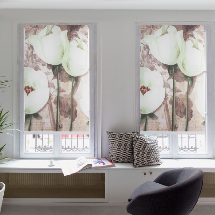 Штора рулонная «Тюльпаны белые», 60×200 см (с учётом креплений 3,5 см) - Фото 1