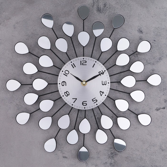 Часы настенные, серия:Ажур, "Зеркальные лепестки", плавный ход, d-10 см, 40 х 40 см