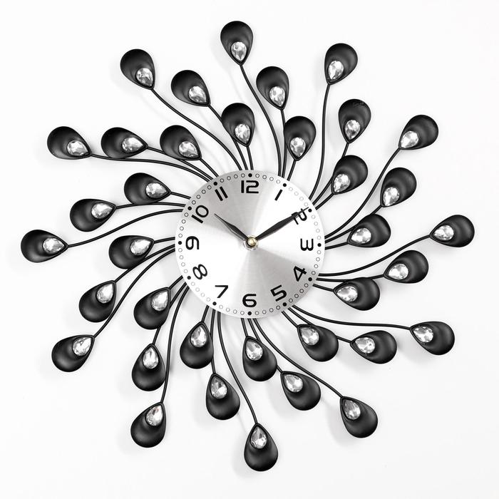 Часы настенные,серия: Ажур,"Лепестки с кристалами", плавный ход, d-13 см, 38 х 38 см - Фото 1