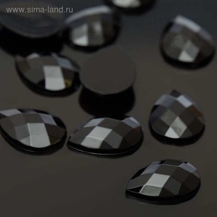 Стразы плоские капля, 13*18 мм, (набор 10шт), цвет черный - Фото 1