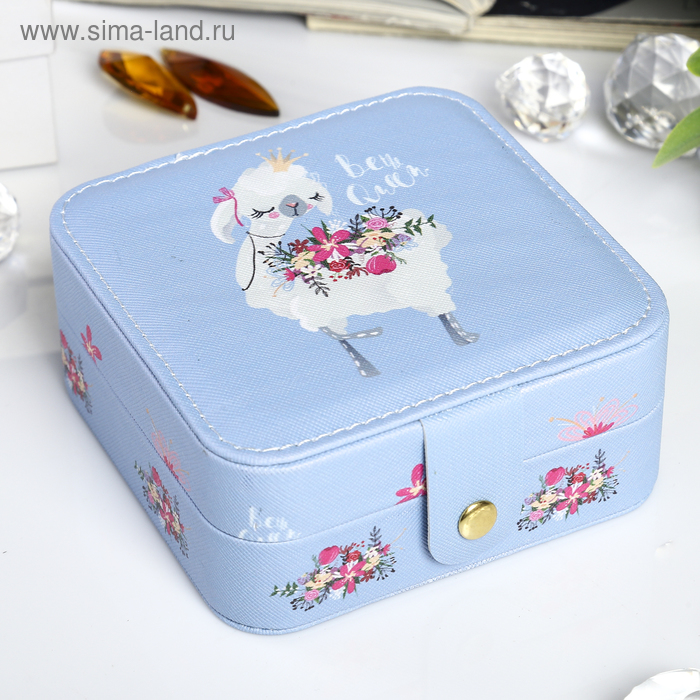 Шкатулка кожзам для украшений "Маленькая лама" 5,5х11,7х11,7 см - Фото 1