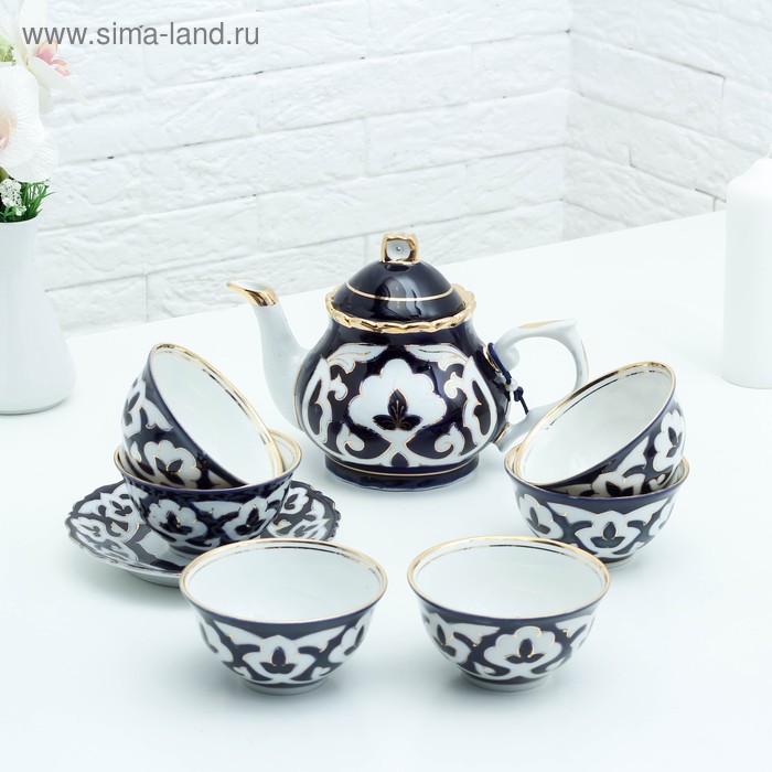 Чайный набор 8 предметов Пахта в золоте - Фото 1