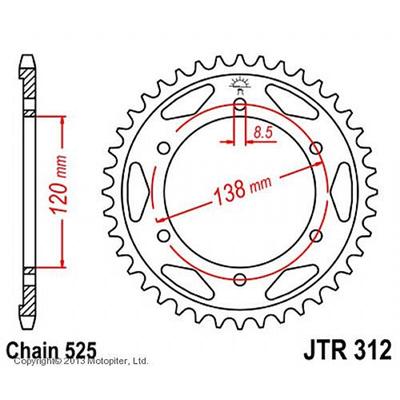 Звезда задняя, ведомая JTR312 стальная, цепь 525, 38 зубьев