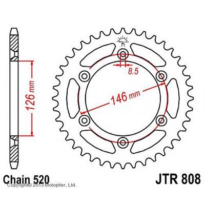 Звезда задняя, ведомая JTR808 стальная, цепь 520, 39 зубьев