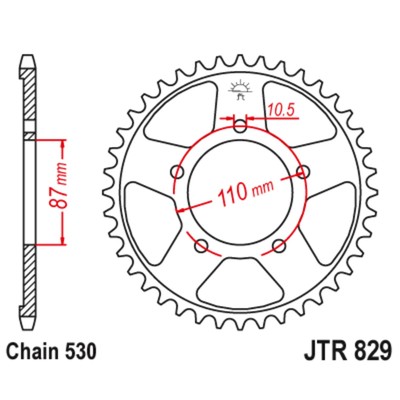 Звезда задняя, ведомая JTR829 стальная, цепь 530, 45 зубьев