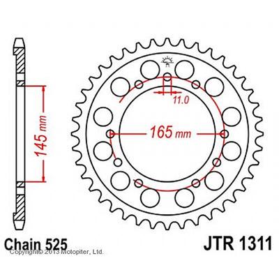 Звезда задняя, ведомая JTR1311 стальная, цепь 525, 44 зубья