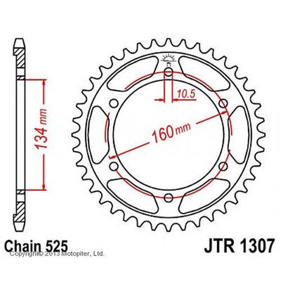 Звезда задняя, ведомая JTR1307 стальная, цепь 525, 44 зубья