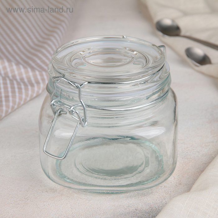 Банка стеклянная для сыпучих продуктов с бугельным замком «Оптима», 500 мл, 11,5×11×10 см, цвет МИКС - Фото 1