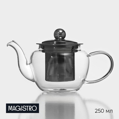 Чайник стеклянный заварочный с металлическим ситом «Калиопа», 250 мл, 15×8×9 см