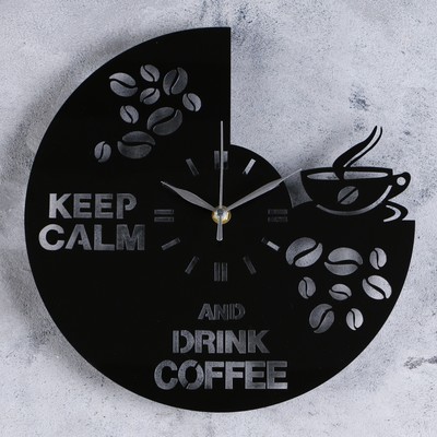 Часы настенные интерьерные «Кофе», серия: Кухня, кварцевые, 30×30 см, чёрные, от батарейки 1×АА