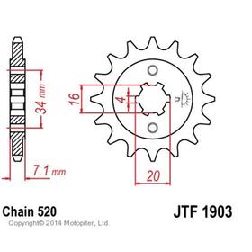 

Звезда передняя, ведущая, для мотоцикла, стальная JTF1903, цепь 520, 14 зубьев