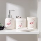 Набор аксессуаров для ванной комнаты «Фламинго», 4 предмета (дозатор 350 мл, мыльница, 2 стакана), цвет белый - фото 8771775