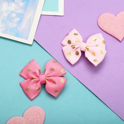Зажим для волос «Бантик», горошек, 4 см, розовый