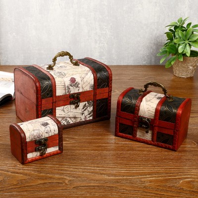 Набор шкатулок для украшений «Сундук. Экспедиция», для мелочи, 3 шт.: 9×6×7 см; 14×9.5×9 см; 19×13×13 см, дерево