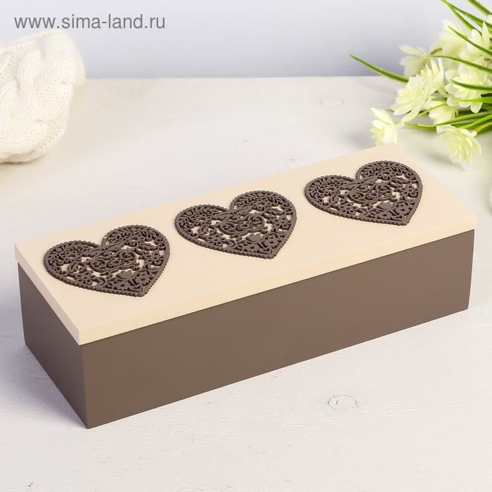 Шкатулка дерево "Ажурное сердце" кофе с молоком 6,5х24х9 см - Фото 1